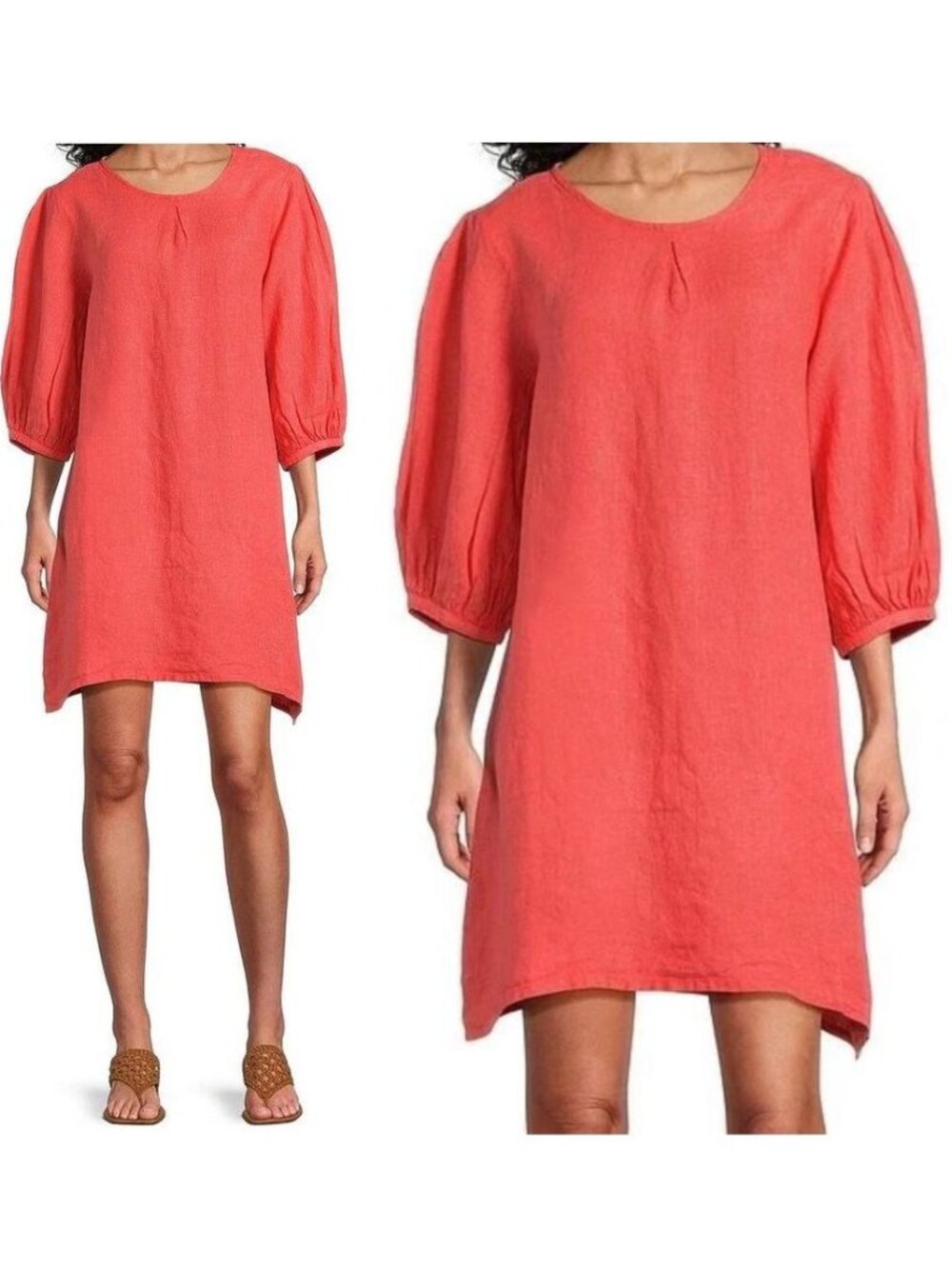 BRYN WALKER Lucien Tunic DRESS Size M 100% Lightweight LINEN Floret Coral NEW